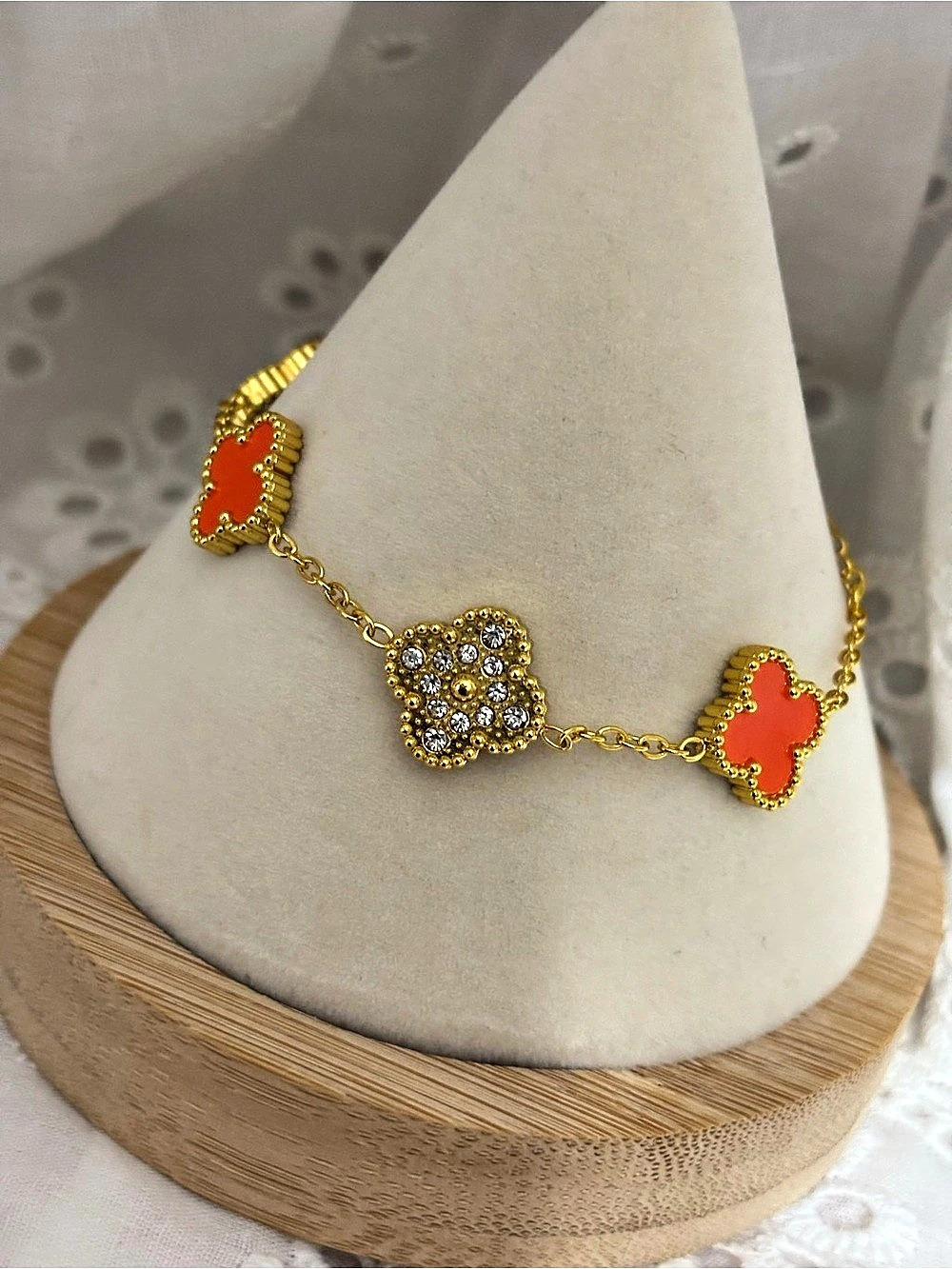 Clover Charm Bracelet in Gold & Orange